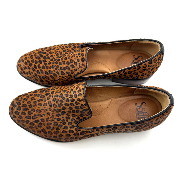 Sofft Leopard Cow hair Leather Beige Black Round Toe Loafer Flat 10 Low Heel EUC - Picture 8 of 9